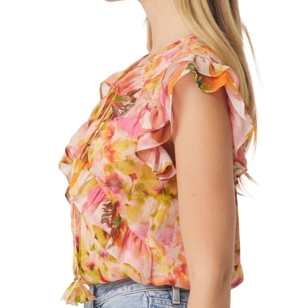 Misa Emi Top - Floral Ruffle Sleeve Top - Multicolor - Picture 4 of 10